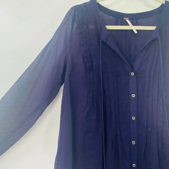 Free People Sisters of the Moon Pleated Button Front High Low Purple Top Size XS - Picture 10 of 13